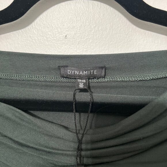 Dynamite Dark Green Ruched Off-Shoulder Top (XXS) - Picture 2 of 2